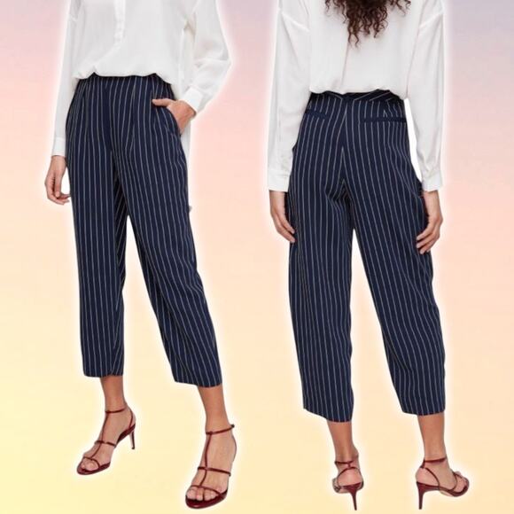 BABATON Aritzia Modesto Pinstripe Tapered Straight Leg Trouser Pant Sz 0 Blue - Picture 1 of 8